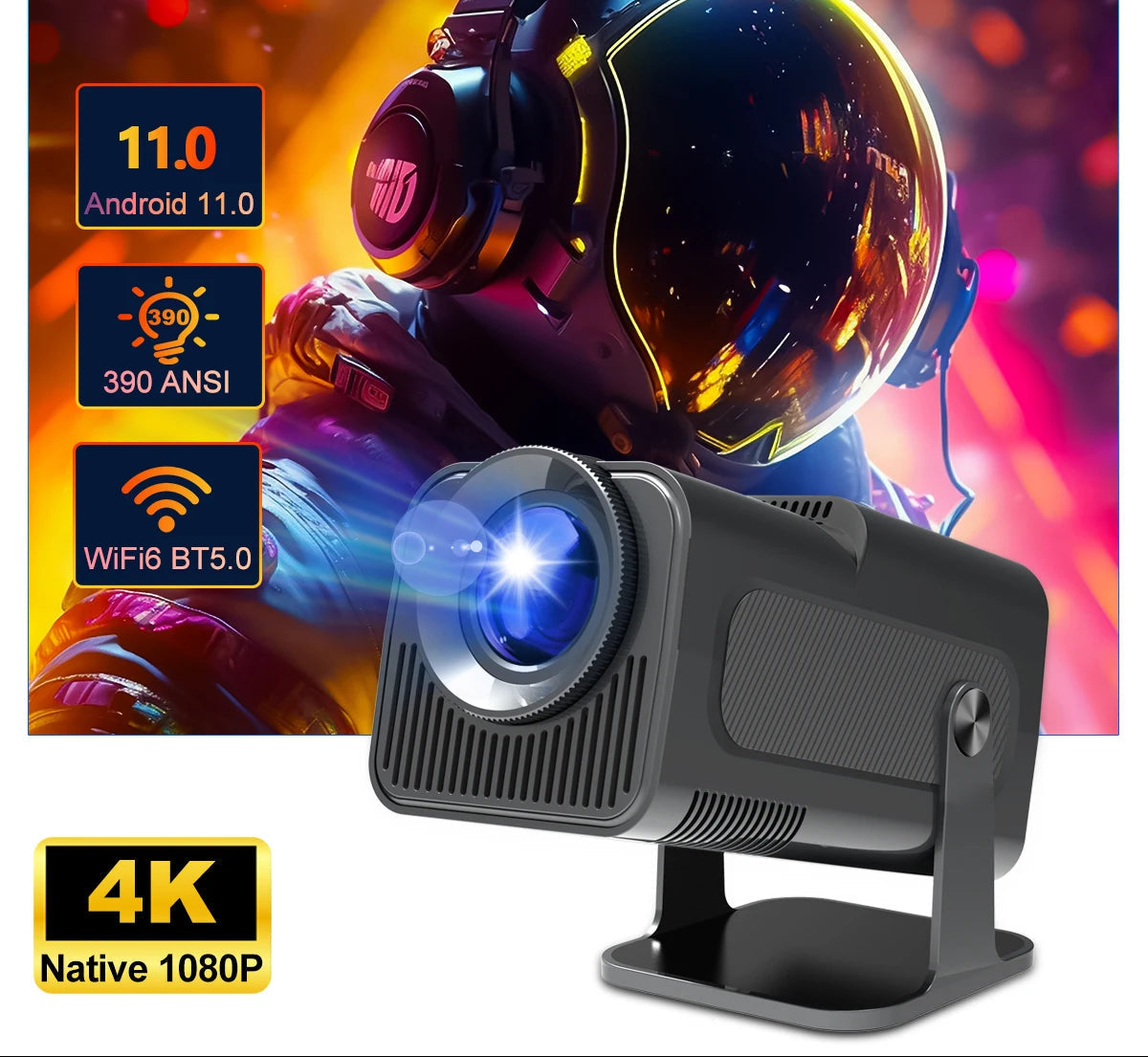 High-Performance Portable Projector with 4K Support and Advanced Connectivity Features